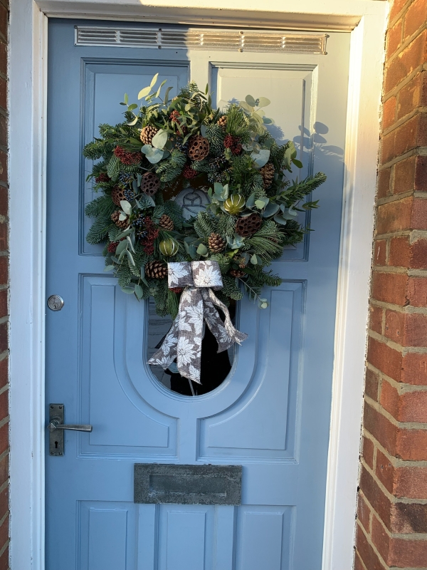 Mixed winter foliage door garland