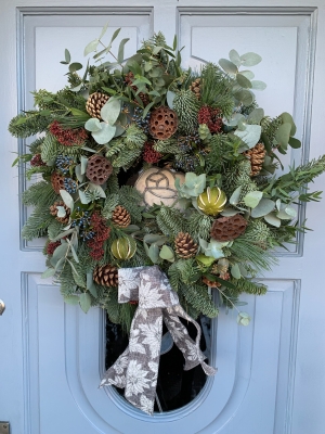 Mixed winter foliage door garland